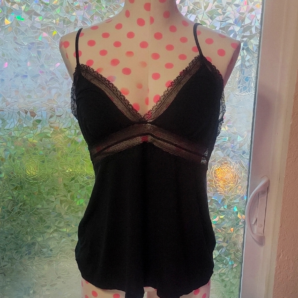 Victoria Secret Sexy Little Things Black Lacy Soft Strappy Tank Top SZ:XL